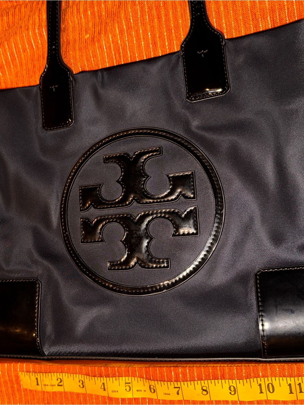 Tory Burch Ella Patent Black Nylon Tote with Patent Trim - Picture 2 of 4